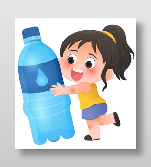 夏季饮水防中暑儿童插画设计