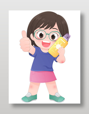 夏天女孩防晒喷雾防晒黑儿童插画设计