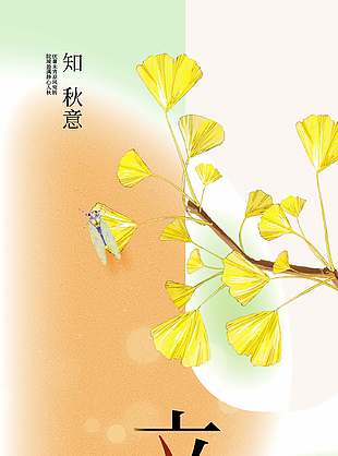 立秋二十四节气银杏树插画简约海报