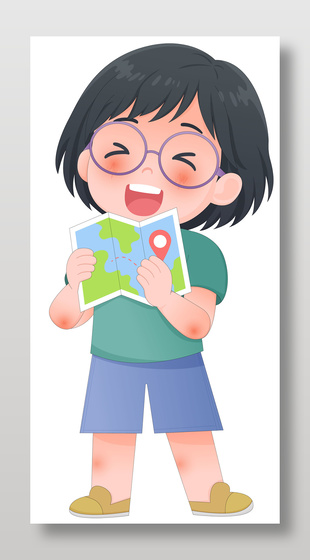 女孩看地图夏天旅游人物插画设计