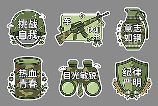 手绘卡通军训文化标语元素设计