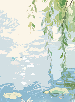 水生植物静谧美景插画设计
