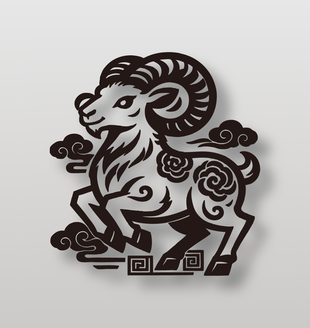 黑色线条生肖羊装饰图案设计