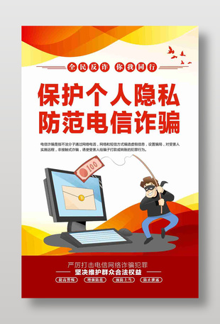 保护个人隐私防范电信诈骗海报设计